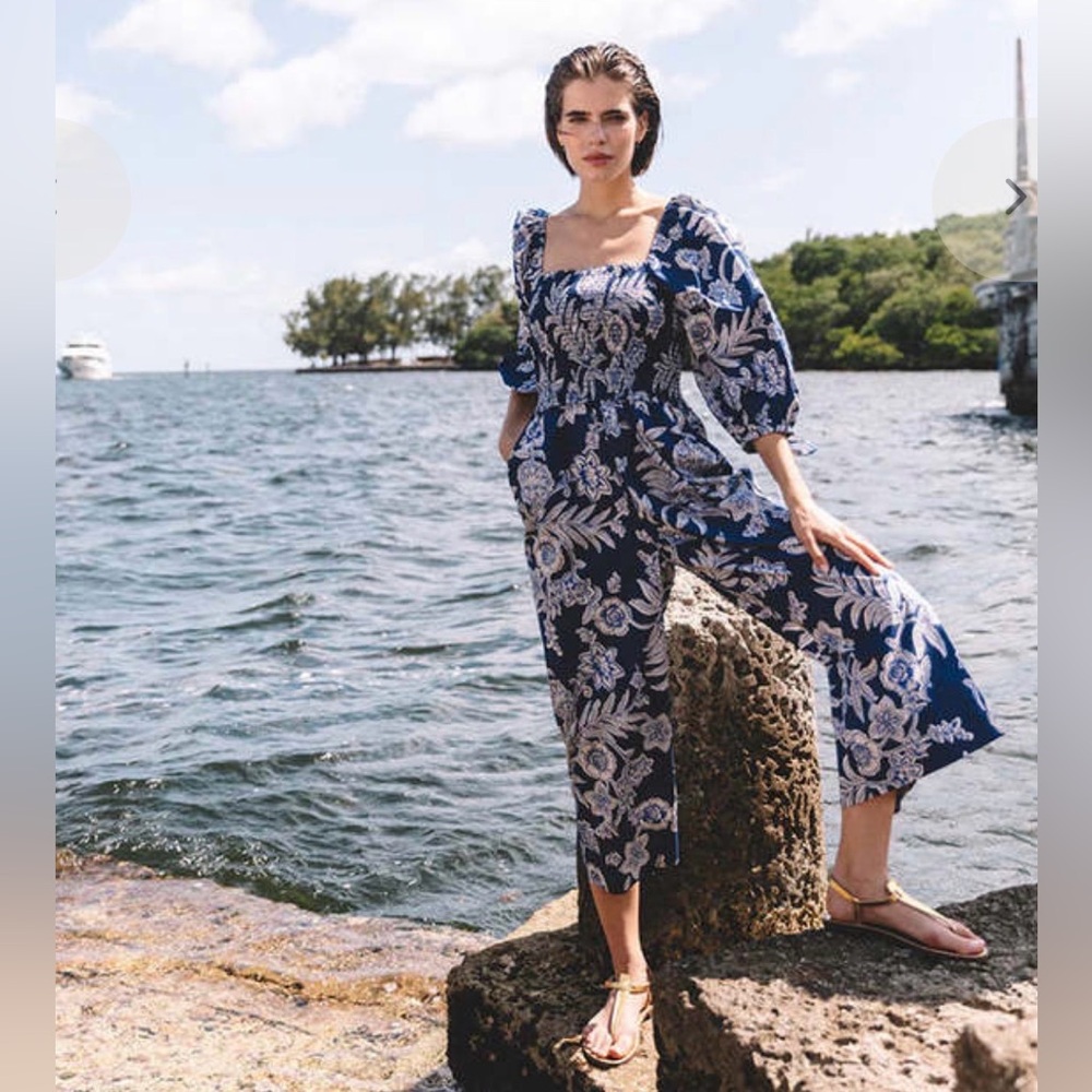 CARA CARA JAZZY cotton poplin JUMPSUIT size S ANNA FLORAL NAVY